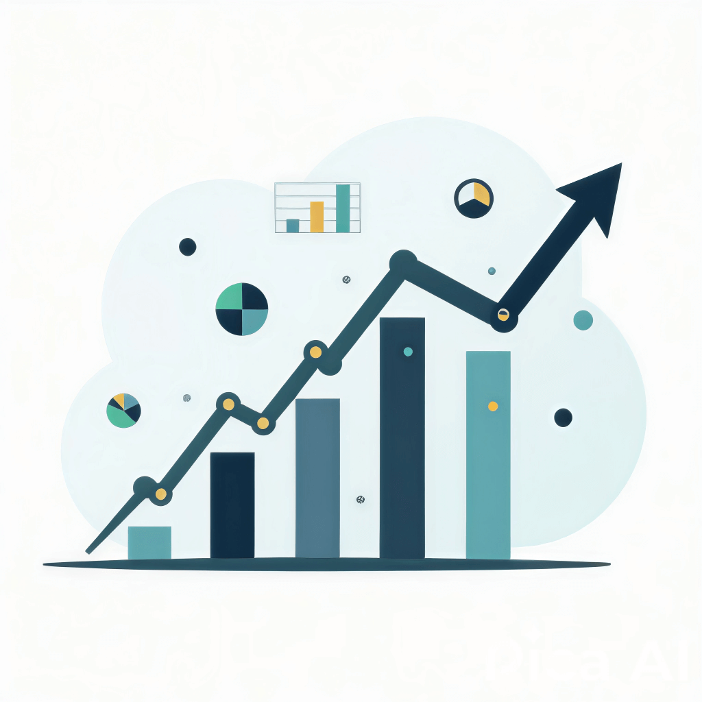 grafico de barras con una flecha hacia arriba